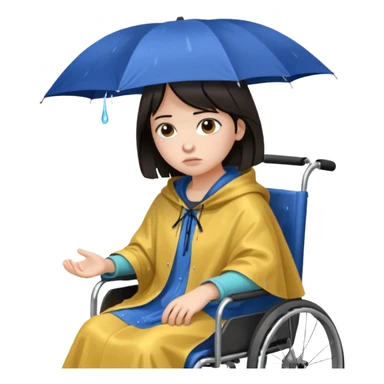 Girl with dark hair  in a wheelchair with rain poncho sad  sticker