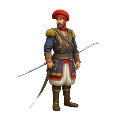 A full-length serious ottoman janissary photorealistic serious sticker