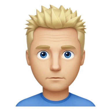 Create emoji of a single blonde guy short hair on the sides medium length slightly spiky pushed slightly to the right blue eyes define jawline middle aged sticker