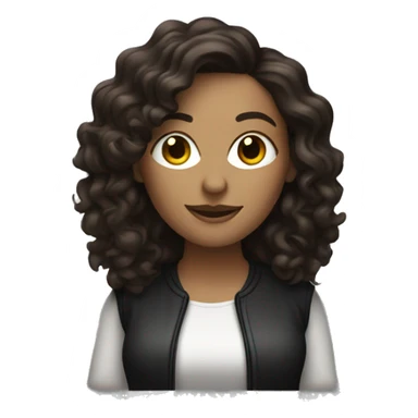 White woman with long dark brown curly hair DJing sticker