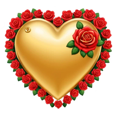 a golden heart sprinkled with red roses sticker