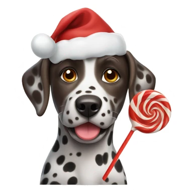 A brown Dalmatian holds a Christmas lollipop in his mouth sticker