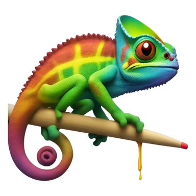 Rainbow Chameleon sits on a brush with paint sticker