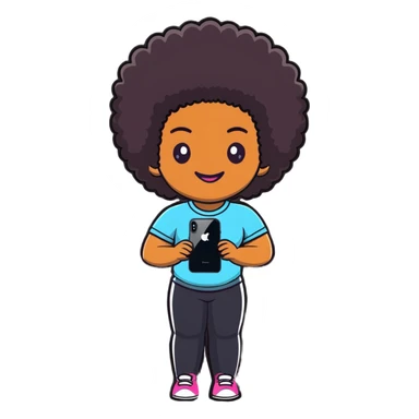 Afro-Caribbean female smiling, holding iPhone, recording sticker