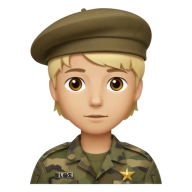 a soldier with short blonde hair in camo male in a beret  sticker