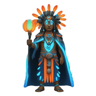 Tribal shaman in the robe and staff in black blue and orange neon colors sticker