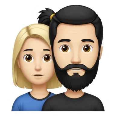 Man with long black hair tied in a tail and beard with a young blond short-haired without a beard sticker