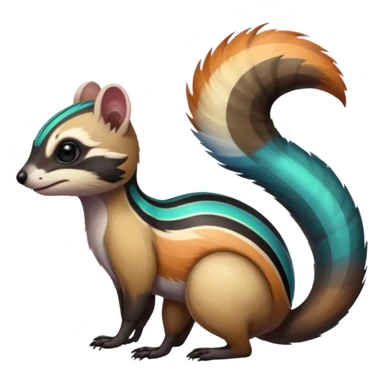 Colorful black and iridescent Cacomistle-Numbat-Ferret-hybrid-fusion-animal-creature, full body  sticker