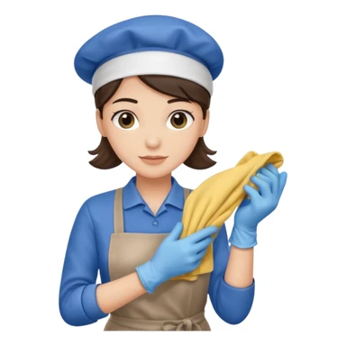 Cleaner + blue gloves + rag, Cafe staff. sticker