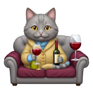 gray Cat sitting On A Couch With Wine sticker