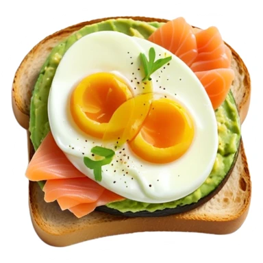 mashed avocado on sourdough toast with soft boiled egg and smoked salmon sticker