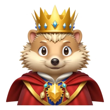 king hedgehog portrait, head and shoulders only, wearing a small golden crown, royal cape collar, proud confident expression, cute spiky fur details, fantasy royal vibe, 3D cartoon, mobile game icon style, clean background, no text, no watermark
 sticker
