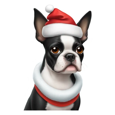 Boston terrier wearing Santa hat sticker