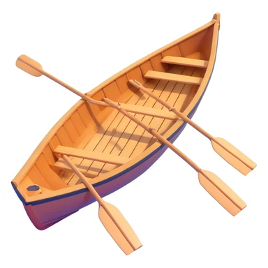 small wooden rowboat with oars floating on calm water sticker
