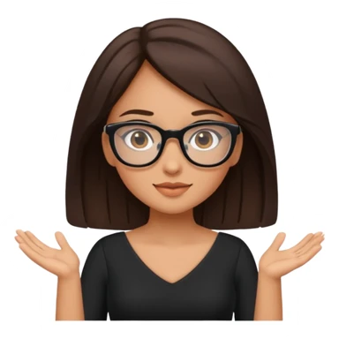 a cute brunette girl in a black dress wearing glasses  with two hands  sticker