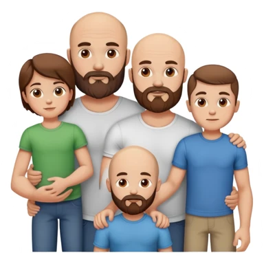 Family picture of Muscular Bald beard men with his wife long brown hair and 3 sons sticker
