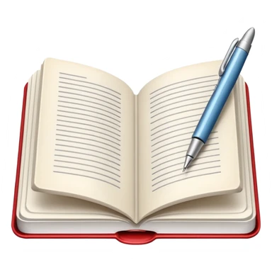 "A white open book,The pen should be positioned as placed exactly in the center between the pages.  if held by a right-handed person - meaning the direction is reversed compared to a left-handed grip. The pen should be uncapped, and the cap placed behind it." sticker