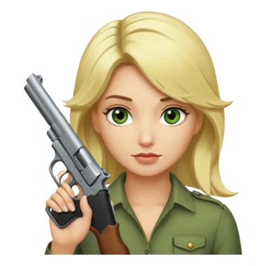Emoji femme blonde cheveux blond, yeux vert avec de long cils noir qui porte un pistolet et à des cornes  sticker