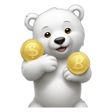 white bear with gold coin in hands sticker