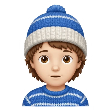 brown fluffy hair kid with blue and white hat sticker