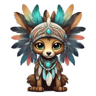 cute Kawaii edgy ethereal shy epic tribal fantasy animal fursona Fionbri creature by griffsnuff & LiLaiRa & Falvie with exotic colors with intricate patterns and feathers and headdress and necklace full body sticker