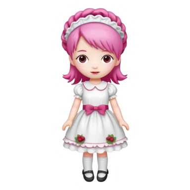 Isolated detaile illustration incredibly raspberry torte doll figurine full body with pink hair and a raspberry hairband sticker
