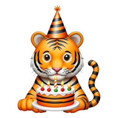 Tiger with birthday cake and party hat sticker