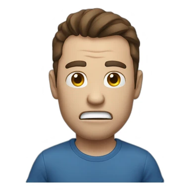 Angry man pointing towards you, blue t-shirt, brown hair, white skin sticker