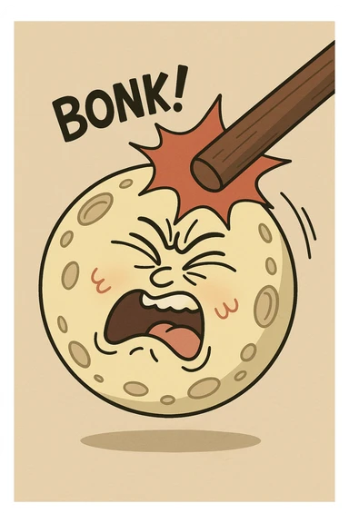 a cartoonish moon being bonked, playful and expressive, cartoon style sticker