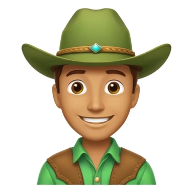 Cowboy with a bright green cowboy hat, smiling face sticker