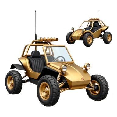 American southWest tarnished neon underglow C-3PO bounty hunter 1964 delicately ornate rosegold wood accents painted dune buggy buckboard powered by electric motors and batteries with safety and belts flying rapidly roughening terrain stable on strong agile advanced suspension and steering sticker