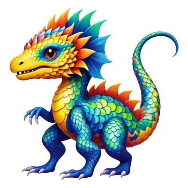 a vibrant colorful edgy vernid-fionbri-creature with splash-scales-patterns full body sticker