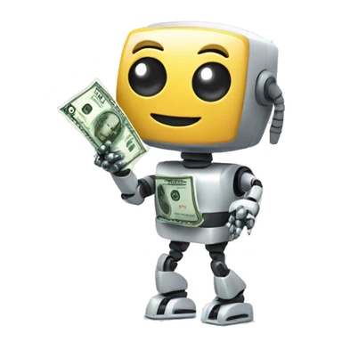 cute robot holding a dollar bill sticker