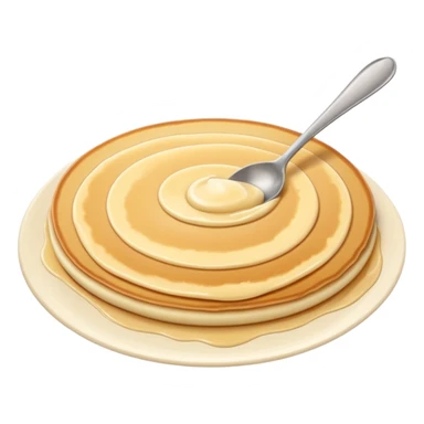 pancake batter smooth pale beige gentle swirl puddle soft ridges glossy surface thick yet fluid ready to cook no pan spoon toppings soft lighting emoji scale sticker