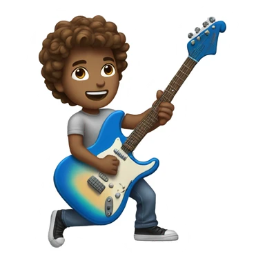 Boy with wavy brown hair and blue eyes surfing while playing electric guitar sticker