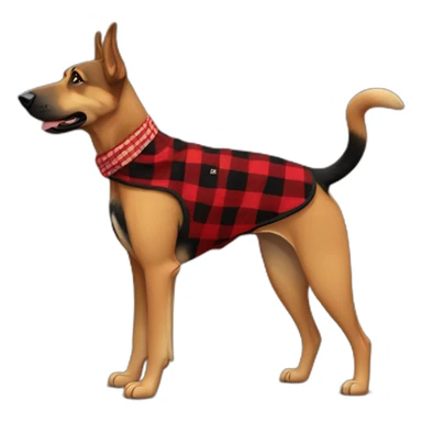 75% Coonhound 25% German Shepherd mix dog wearing small pointed red buffalo plaid bandana pointing down side view full body facing left sticker