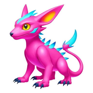 lush bright-vibrant warm-colored modern colorful neon-colored Fakémon-Digimon-Fionbri-Trico-creature (full body) sticker