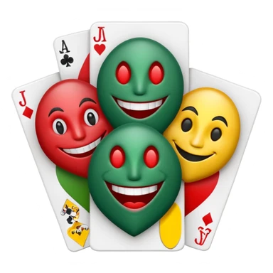 bunch of 3 poker cards, with crazy colorful human jolly jokers inside, inversed face sticker