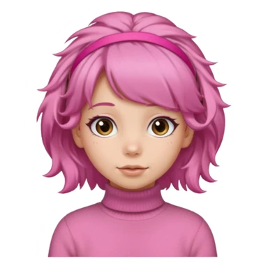brown fluffy haired girl with pink turtleneck sweater and pink hair band sticker