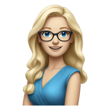 Pretty Caucasian blonde woman with glasses in a dress, hyper realistic with blue eyes  sticker