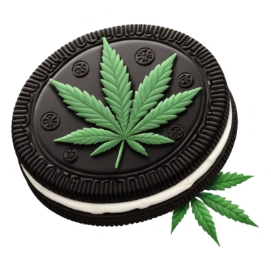 black and white oreo cookies with cannabis leaf sticker