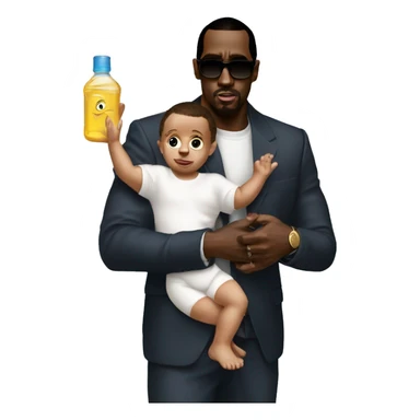 P-diddy carry a baby in his arm and hold a baby oil in his other arm sticker