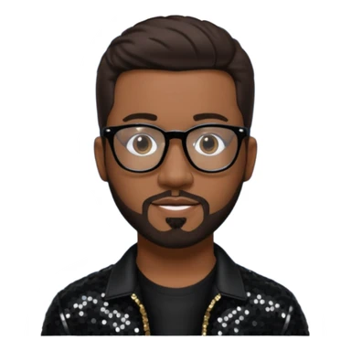Nathan Morris (b.1971) from Boyz II Men with dark brown hair and short beard, black sequin outfit, glasses sticker