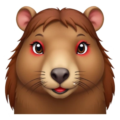 capybara with faka eye lashes and make up on - bright lipstick and eye make up - long brown hair

 sticker