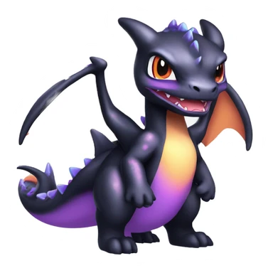 Black shiny nebula chibi Charizard-Raptor-Fakémon with purple accents full body sticker