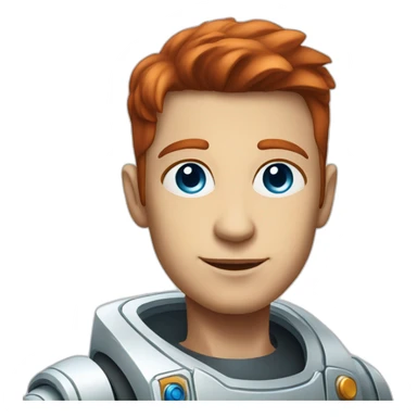 space robot man blue eyes slick reddish hair clean shaven sticker