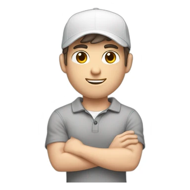 Pale skinned fit Man with dark brown hair in a white cap, gray jeans and gray polo T-shirt keeping a pasted with tape box into his hands sticker