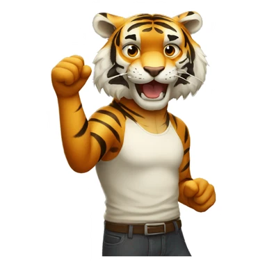 a tiger standing in a human pose with its finger upwards giving the ok sign sticker