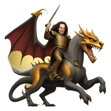 Ronnie james dio with medieval looks riding a golden dragon sticker