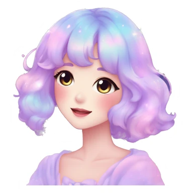 Gorgeous pastel anime style lady blushing nebula-gradient-sparkle face dreamy idol model colorful shiny stars galaxy kawaii cottagecore pearly petite simplistic aesthetic trending style sticker